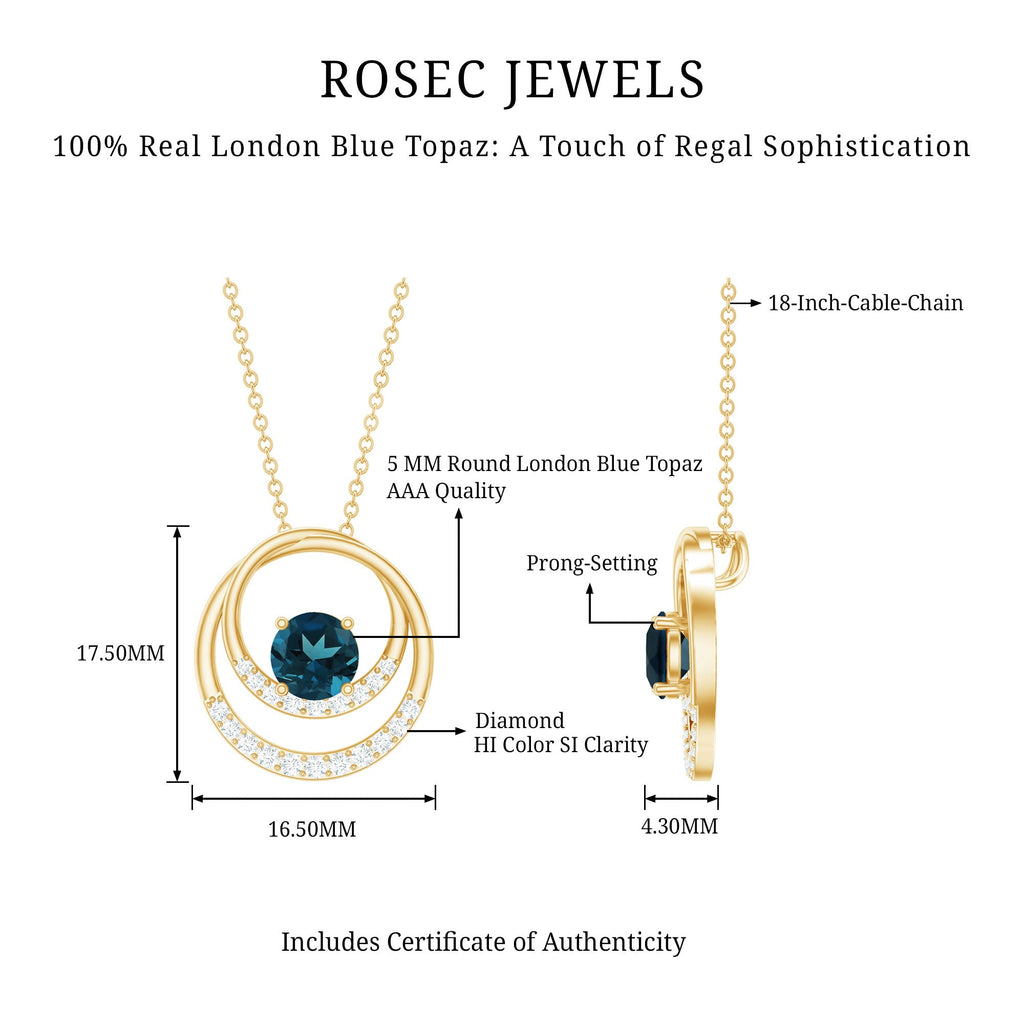 Real London Blue Topaz and Diamond Interlocking Circle Pendant