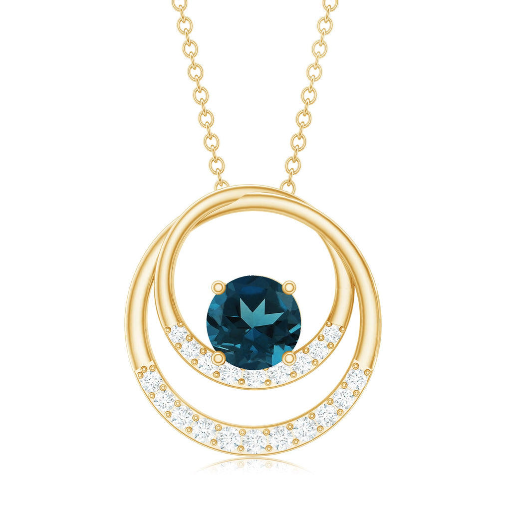 Real London Blue Topaz and Diamond Interlocking Circle Pendant