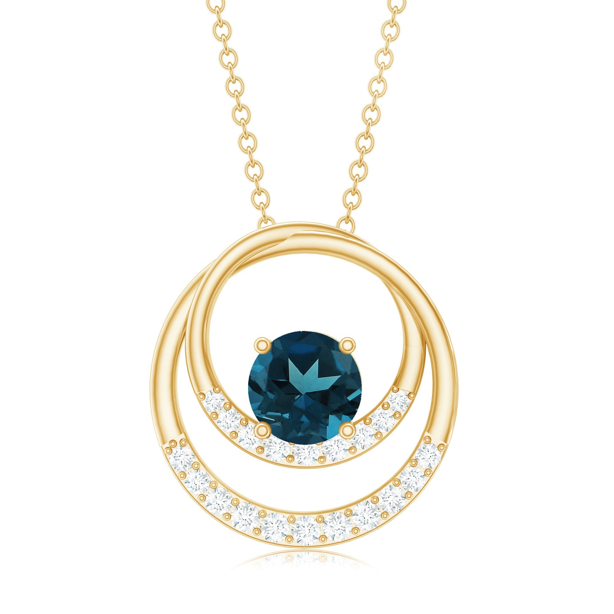Real London Blue Topaz and Diamond Interlocking Circle Pendant