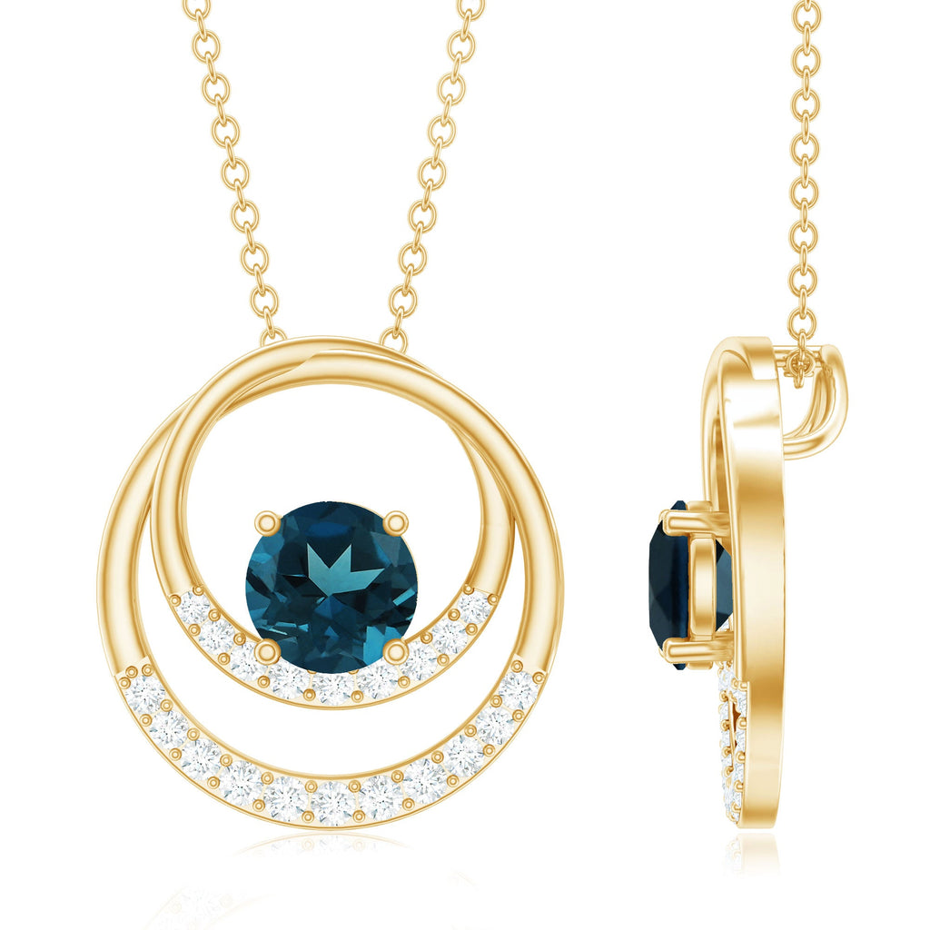 Real London Blue Topaz and Diamond Interlocking Circle Pendant