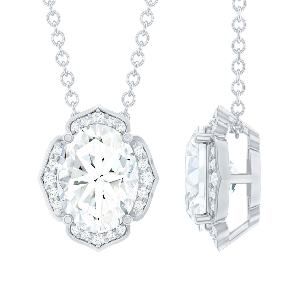 6X8 MM Moissanite Statement Necklace With Silver Chain