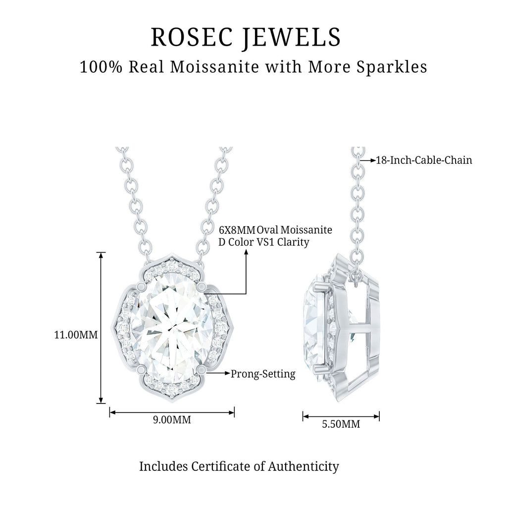 6X8 MM Moissanite Statement Necklace With Silver Chain