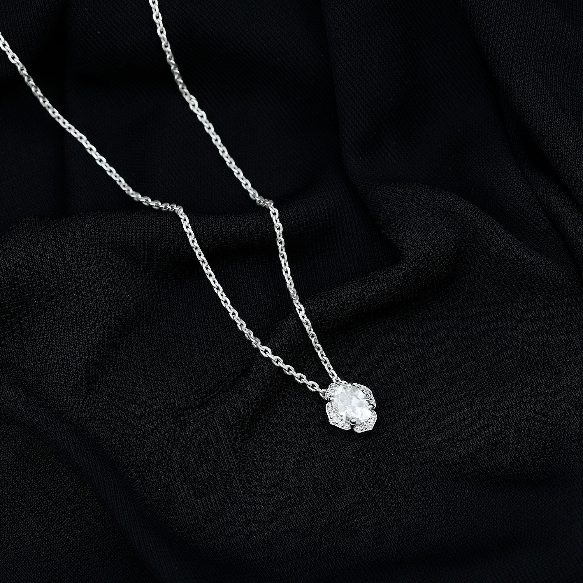 6X8 MM Moissanite Statement Necklace With Silver Chain