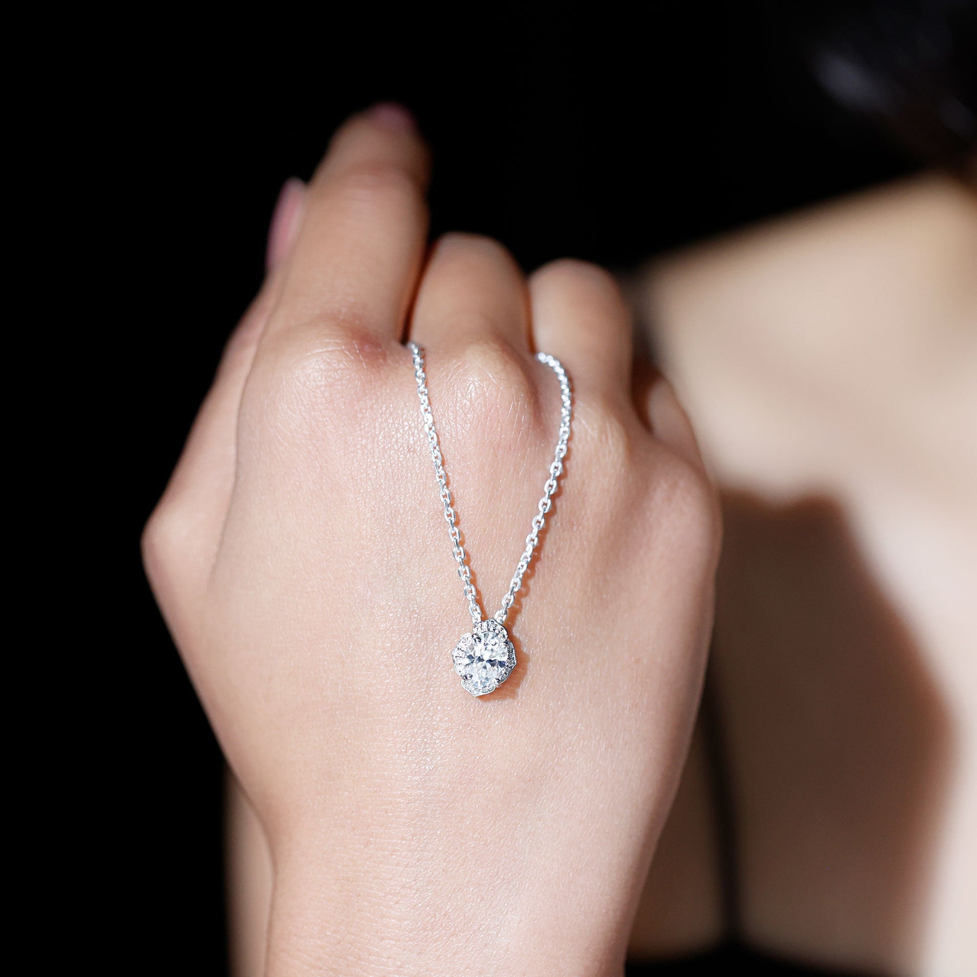 6X8 MM Moissanite Statement Necklace With Silver Chain