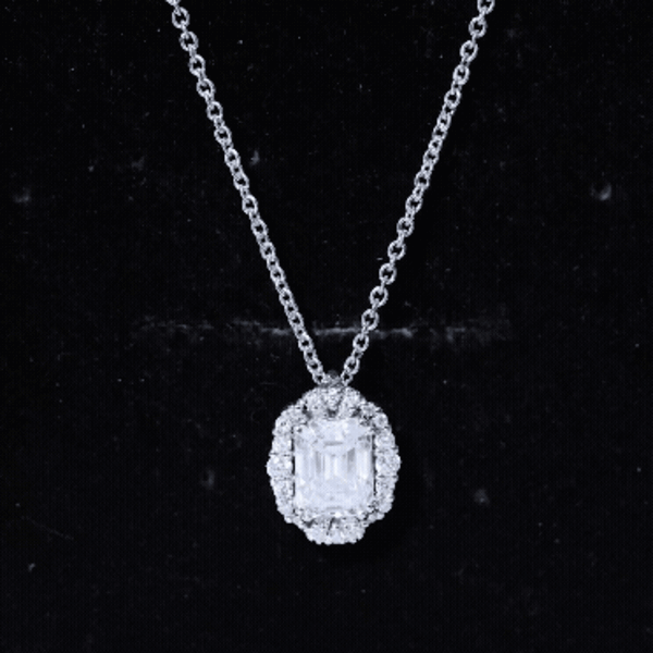 Certified 2.8 Carat Emerald Cut Moissanite Wedding Necklace in Silver