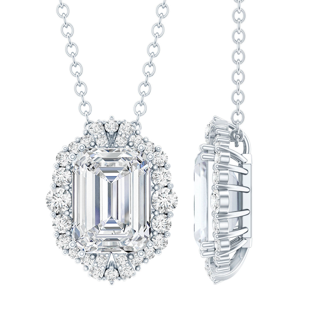 Certified 2.8 Carat Emerald Cut Moissanite Wedding Necklace in Silver