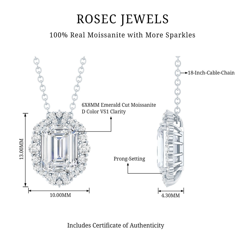 Certified 2.8 Carat Emerald Cut Moissanite Wedding Necklace in Silver