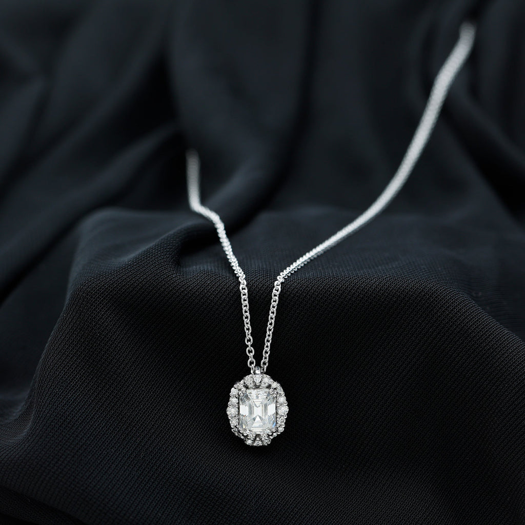 Certified 2.8 Carat Emerald Cut Moissanite Wedding Necklace in Silver