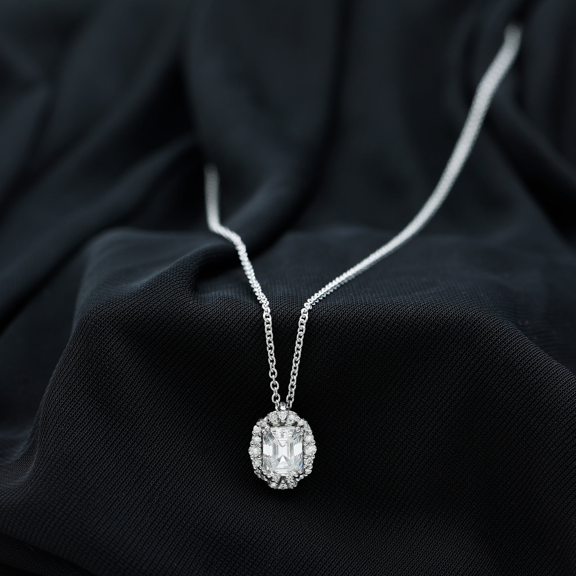 Certified 2.8 Carat Emerald Cut Moissanite Wedding Necklace in Silver