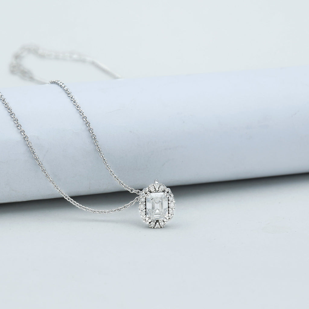 Certified 2.8 Carat Emerald Cut Moissanite Wedding Necklace in Silver