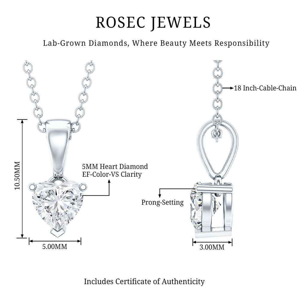 5 MM Lab Grown Diamond Heart Necklace For Women