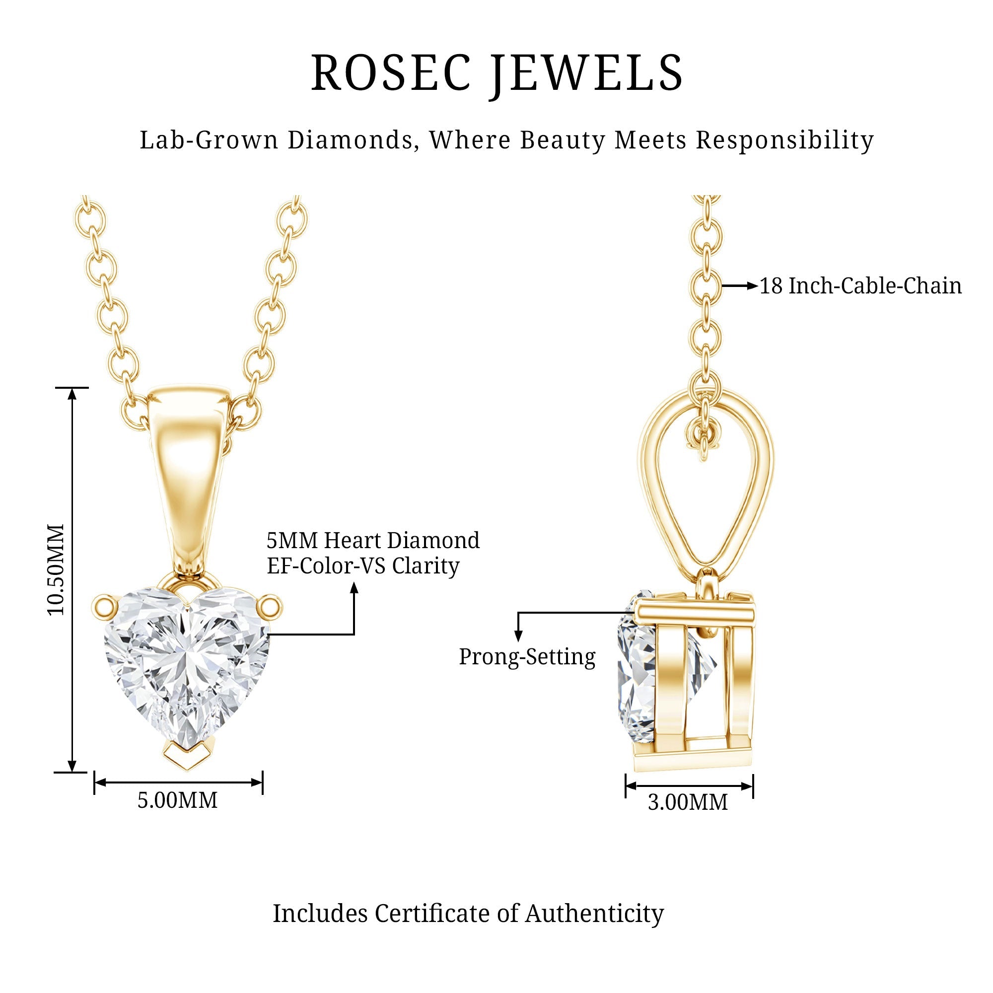 5 MM Lab Grown Diamond Heart Necklace For Women