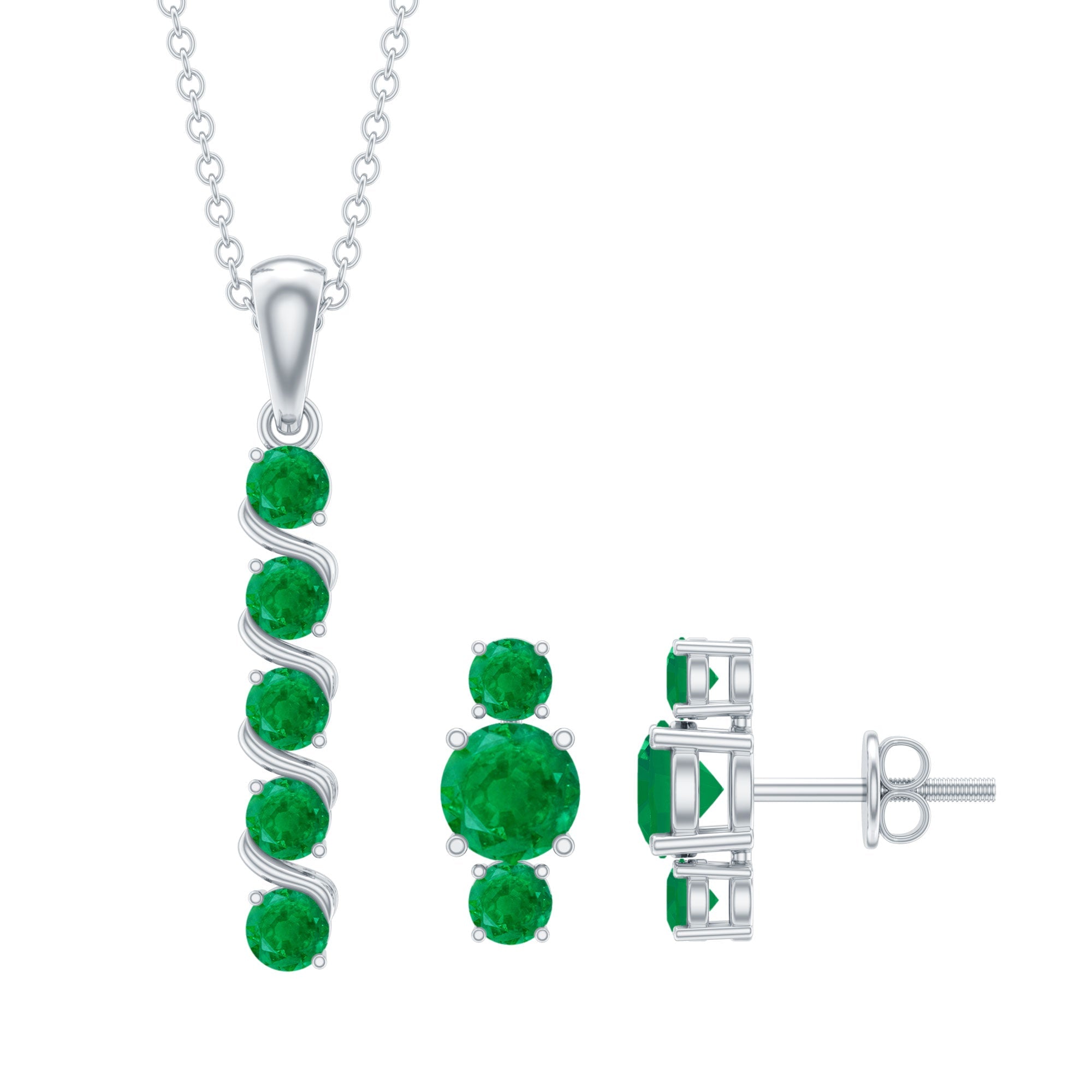 Natural Emerald Bar Necklace and Earring Set