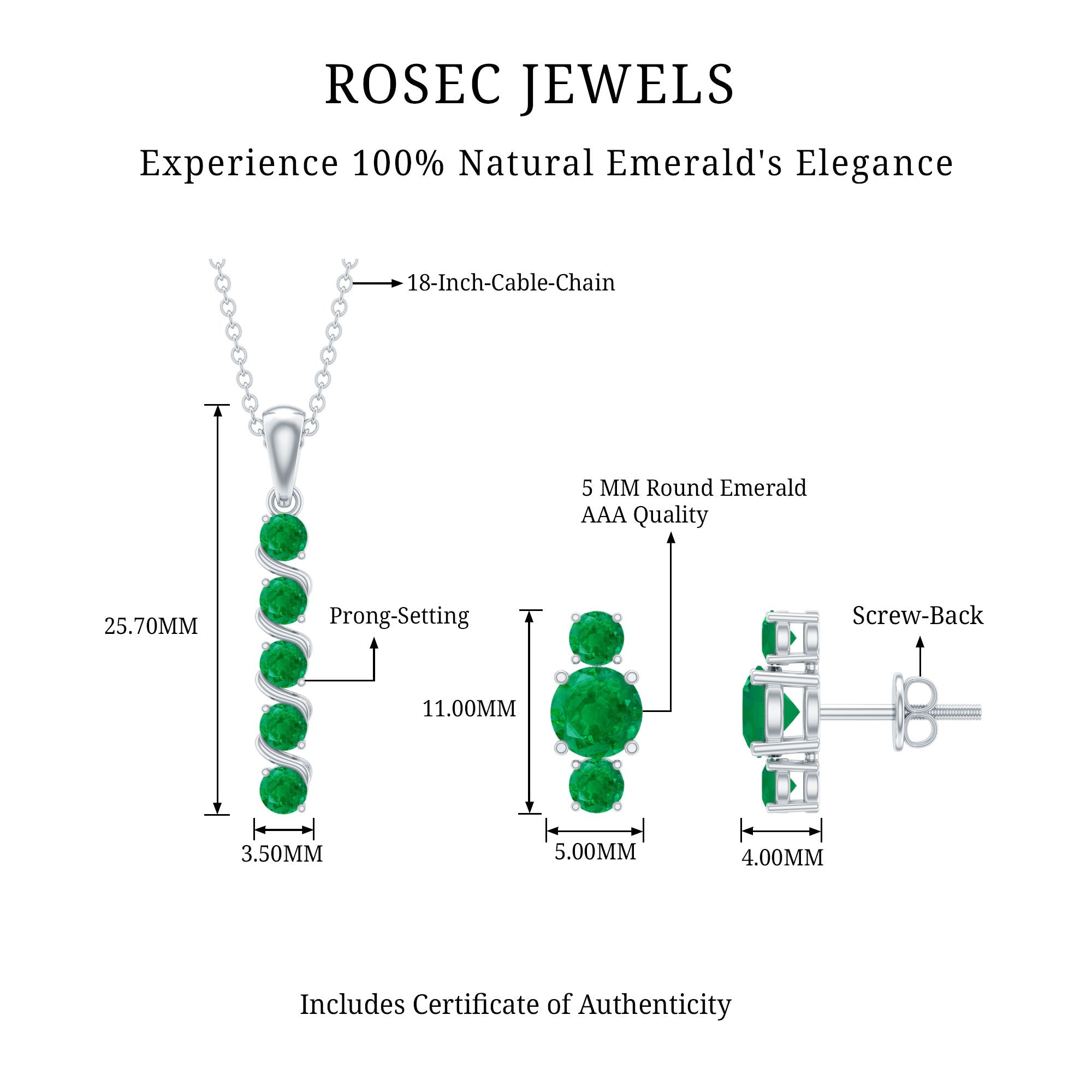 Natural Emerald Bar Necklace and Earring Set