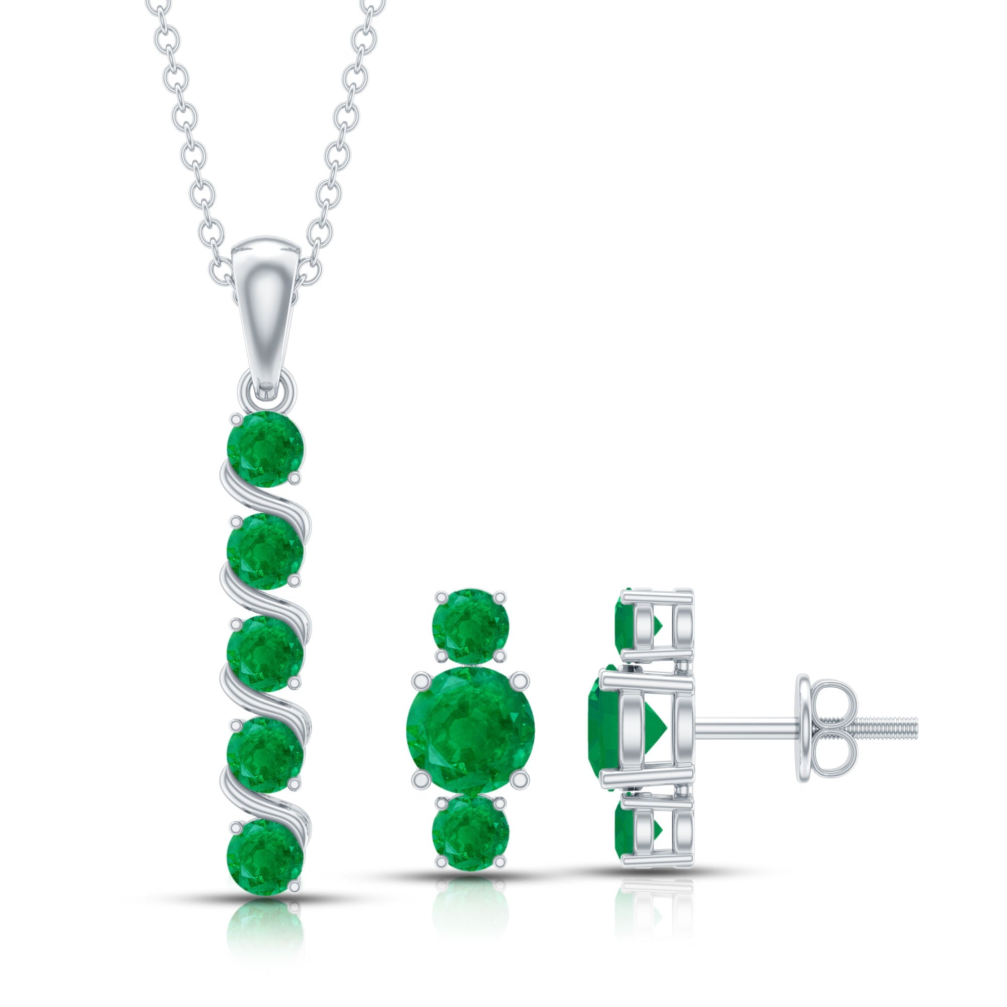 Natural Emerald Bar Necklace and Earring Set