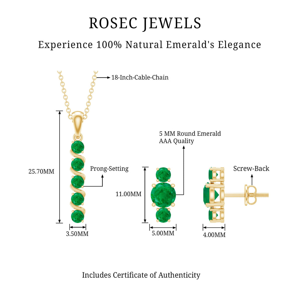 Natural Emerald Bar Necklace and Earring Set