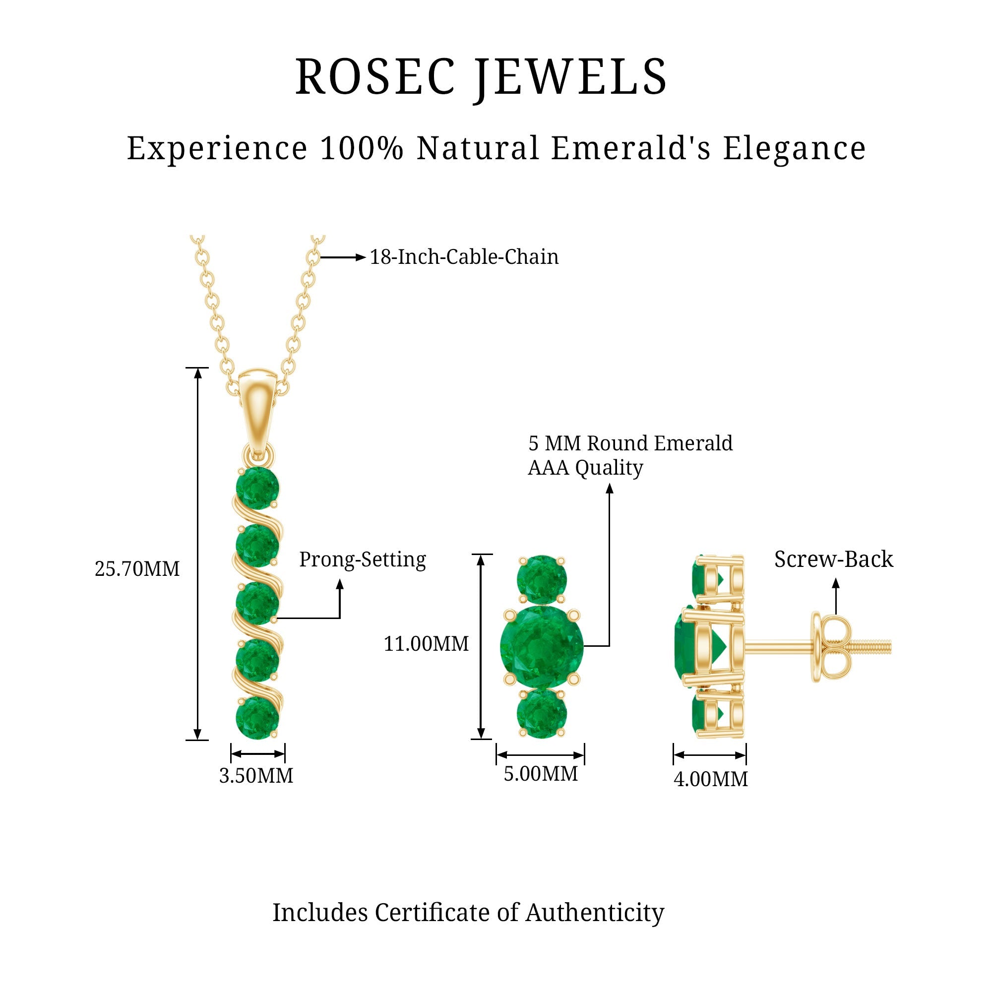 Natural Emerald Bar Necklace and Earring Set