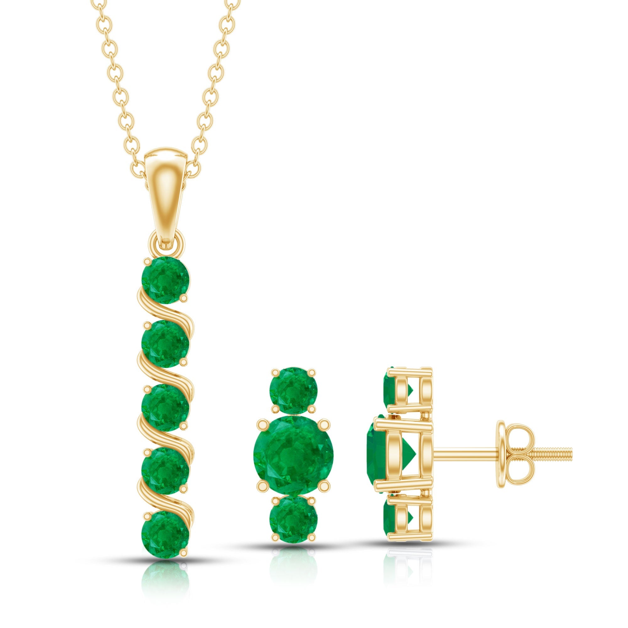 Natural Emerald Bar Necklace and Earring Set