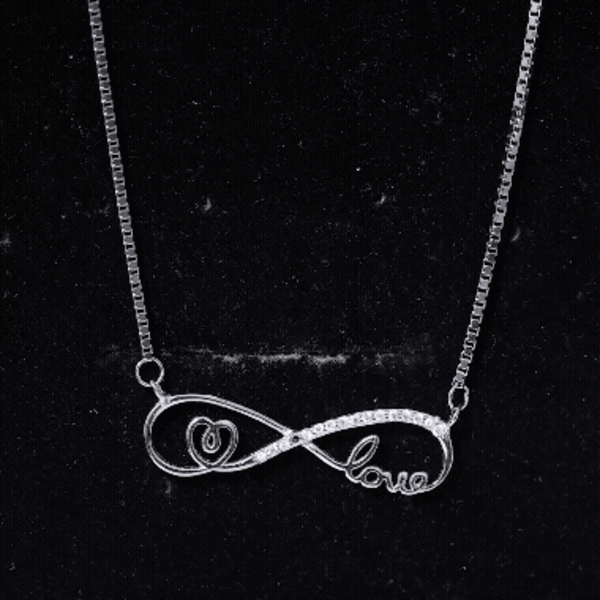 Sterling Silver Cubic Zirconia Infinity Necklace with Heart and Love