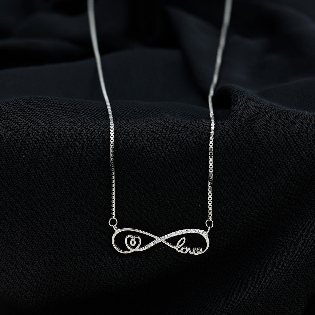Sterling Silver Cubic Zirconia Infinity Necklace with Heart and Love
