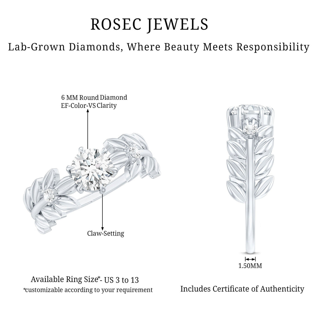 6 MM Lab Grown Diamond Nature Inspired Engagement Ring