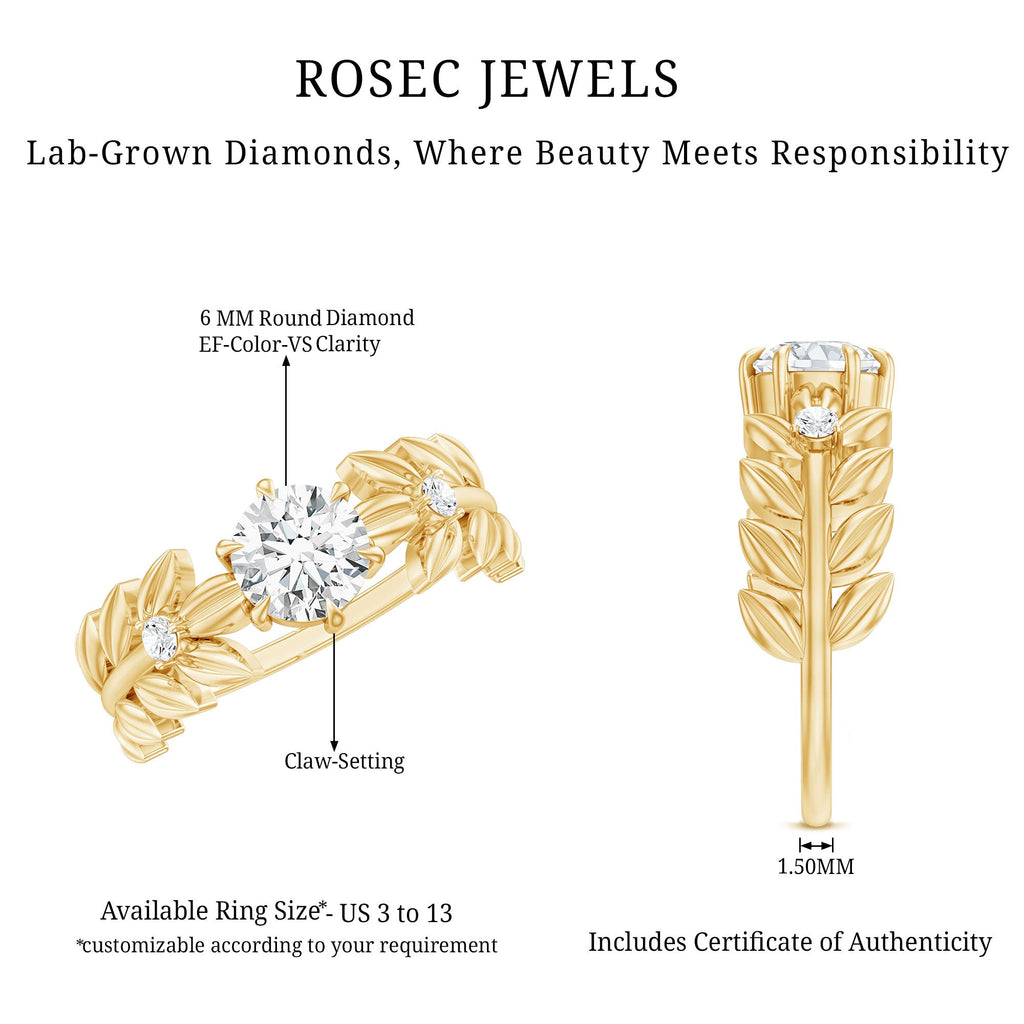 6 MM Lab Grown Diamond Nature Inspired Engagement Ring