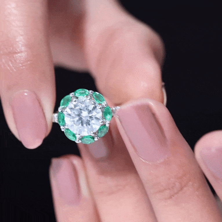 Certified Lab 9 mm Diamond Emerald Designer Engagement Ring
