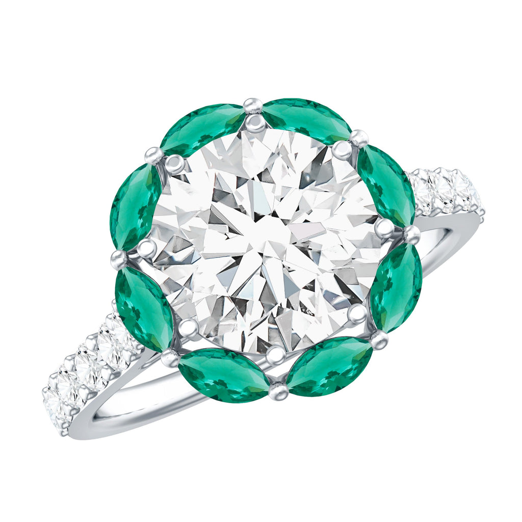 Certified Lab 9 mm Diamond Emerald Designer Engagement Ring