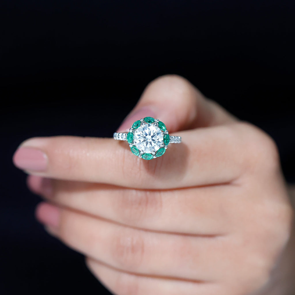 Certified Lab 9 mm Diamond Emerald Designer Engagement Ring