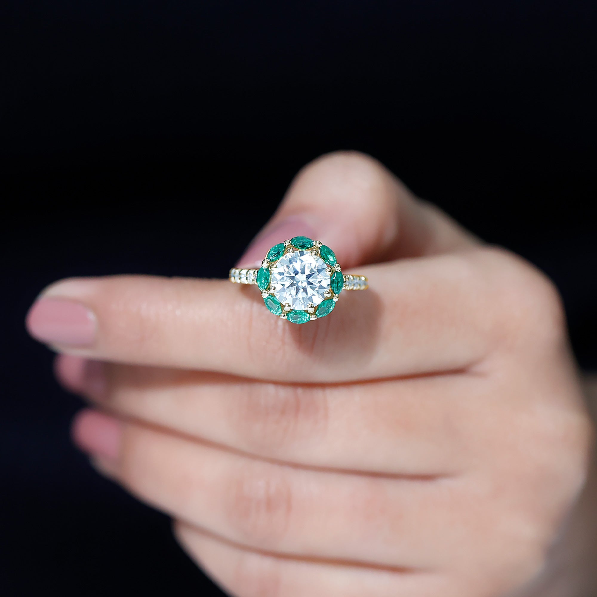Certified Lab 9 mm Diamond Emerald Designer Engagement Ring