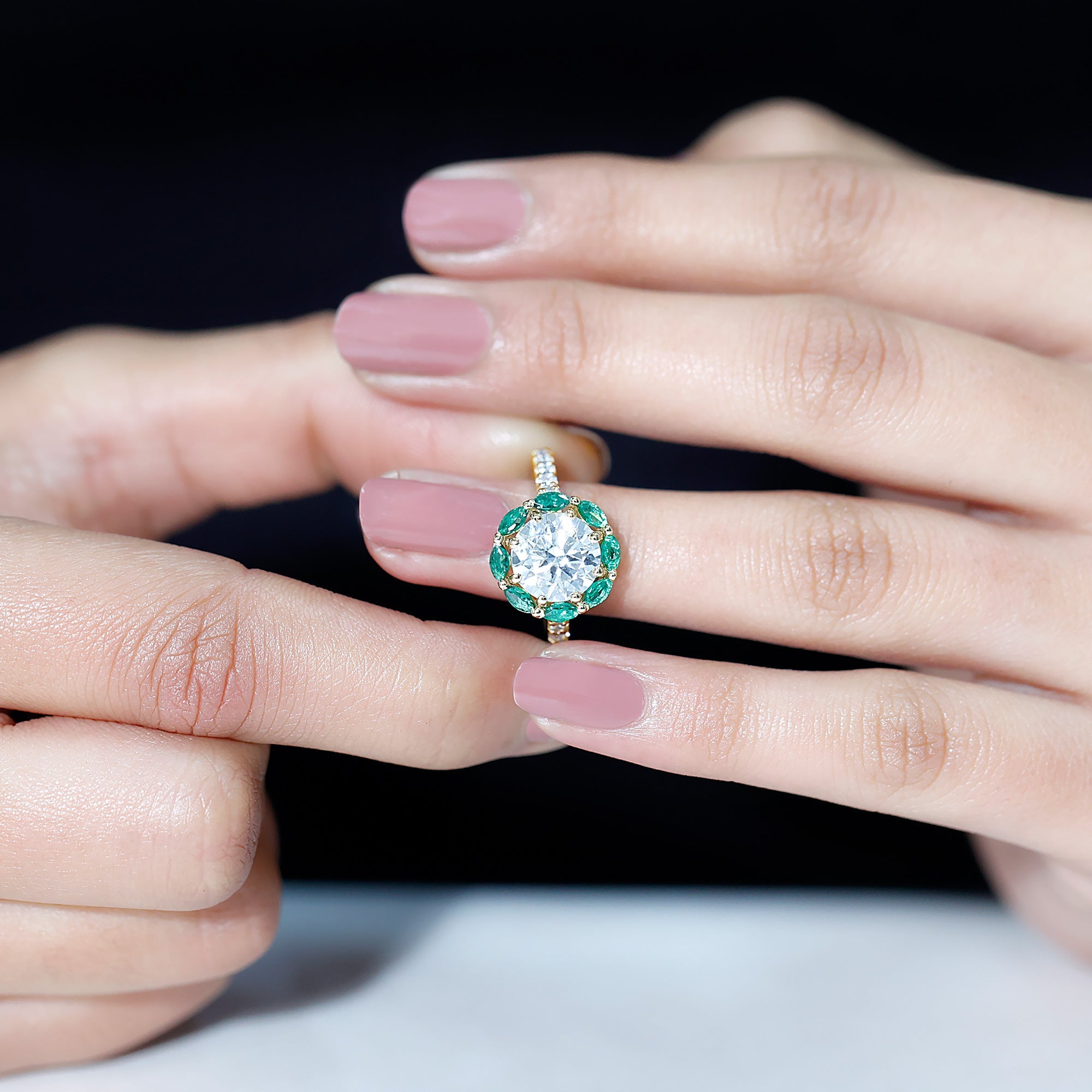 Certified Lab 9 mm Diamond Emerald Designer Engagement Ring