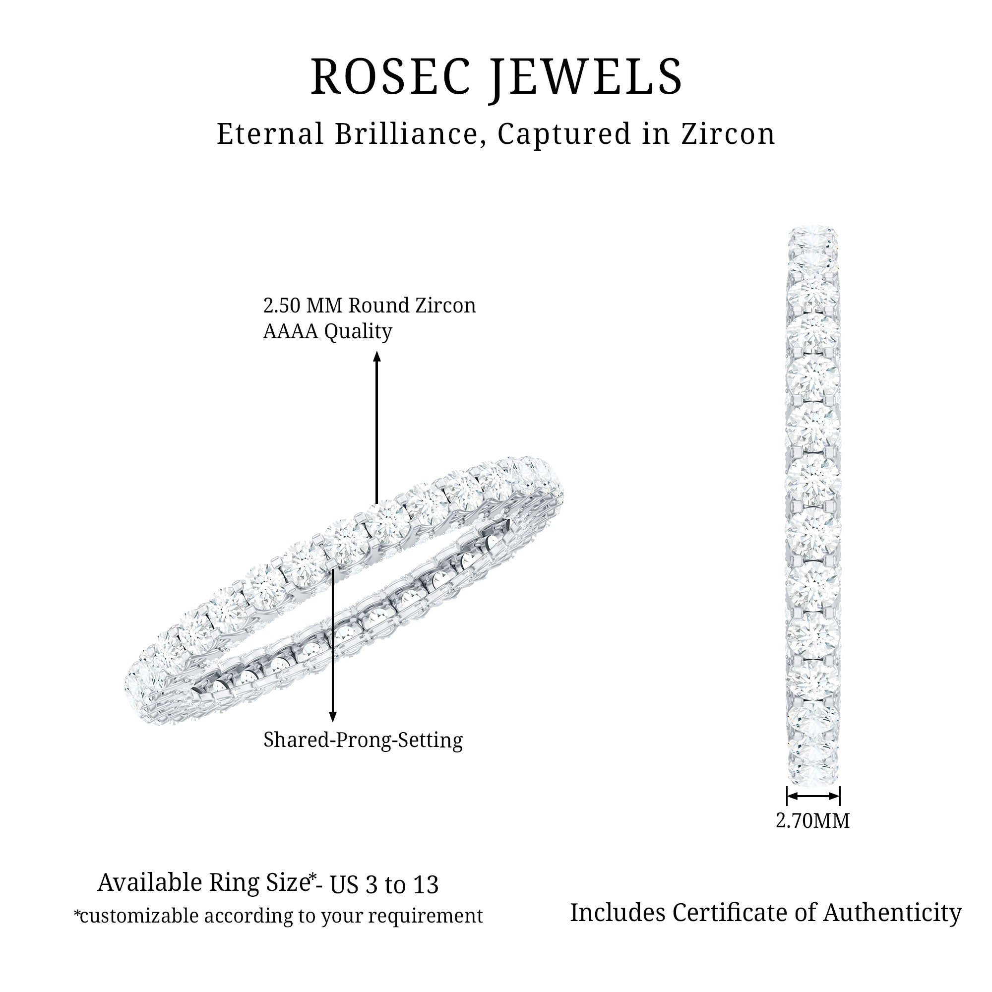 Designer Cubic Zirconia Full Eternity Stackable Ring with Certificate