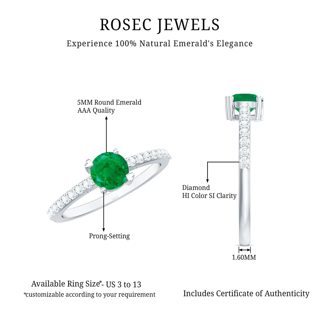 Natural Solitaire Emerald Promise Ring with Diamond Side Stones