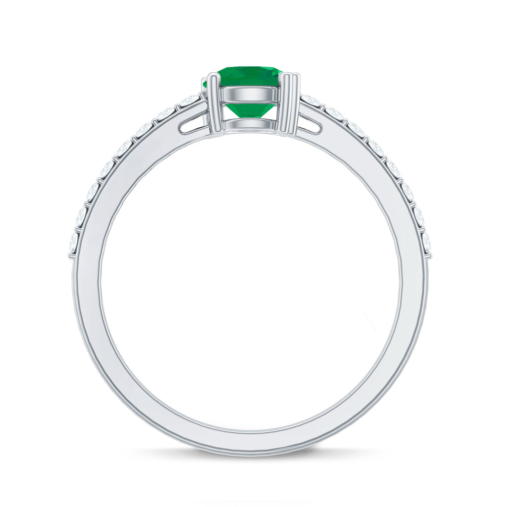 Natural Solitaire Emerald Promise Ring with Diamond Side Stones