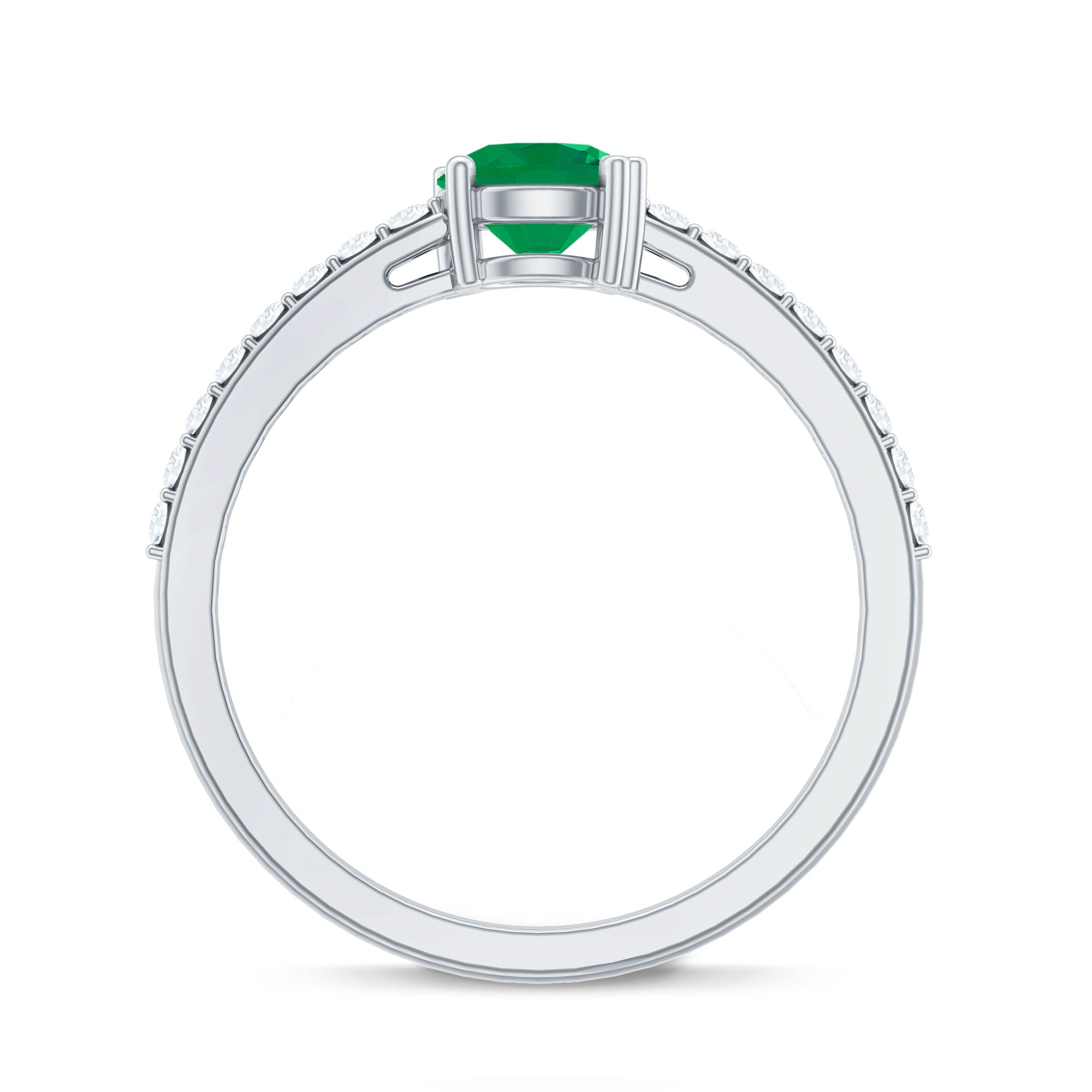 Natural Solitaire Emerald Promise Ring with Diamond Side Stones