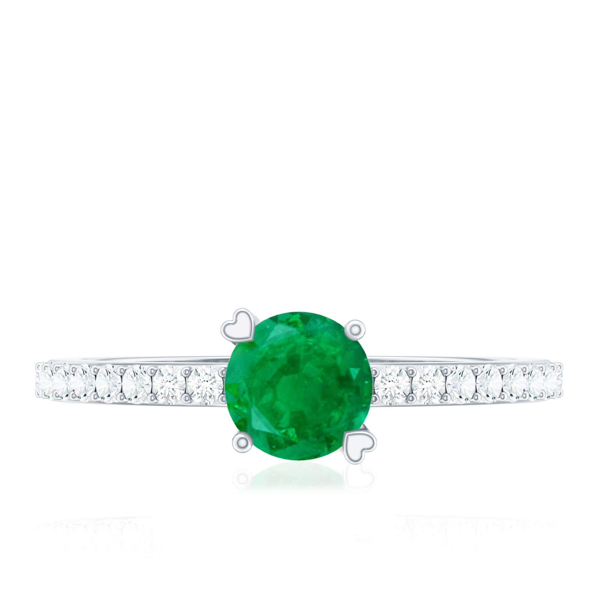 Natural Solitaire Emerald Promise Ring with Diamond Side Stones