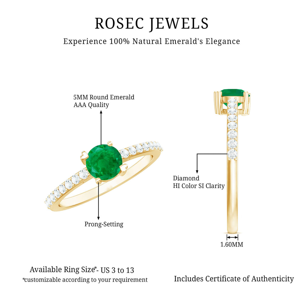Natural Solitaire Emerald Promise Ring with Diamond Side Stones