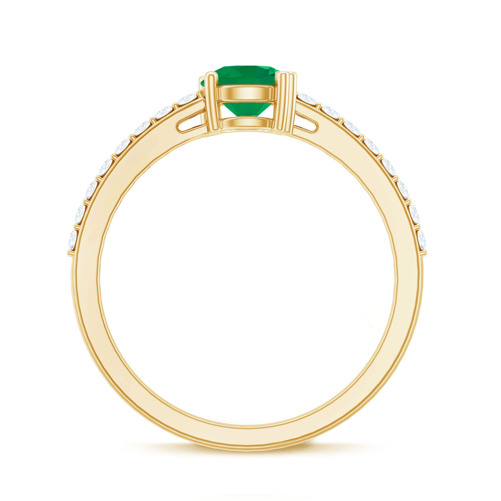 Natural Solitaire Emerald Promise Ring with Diamond Side Stones