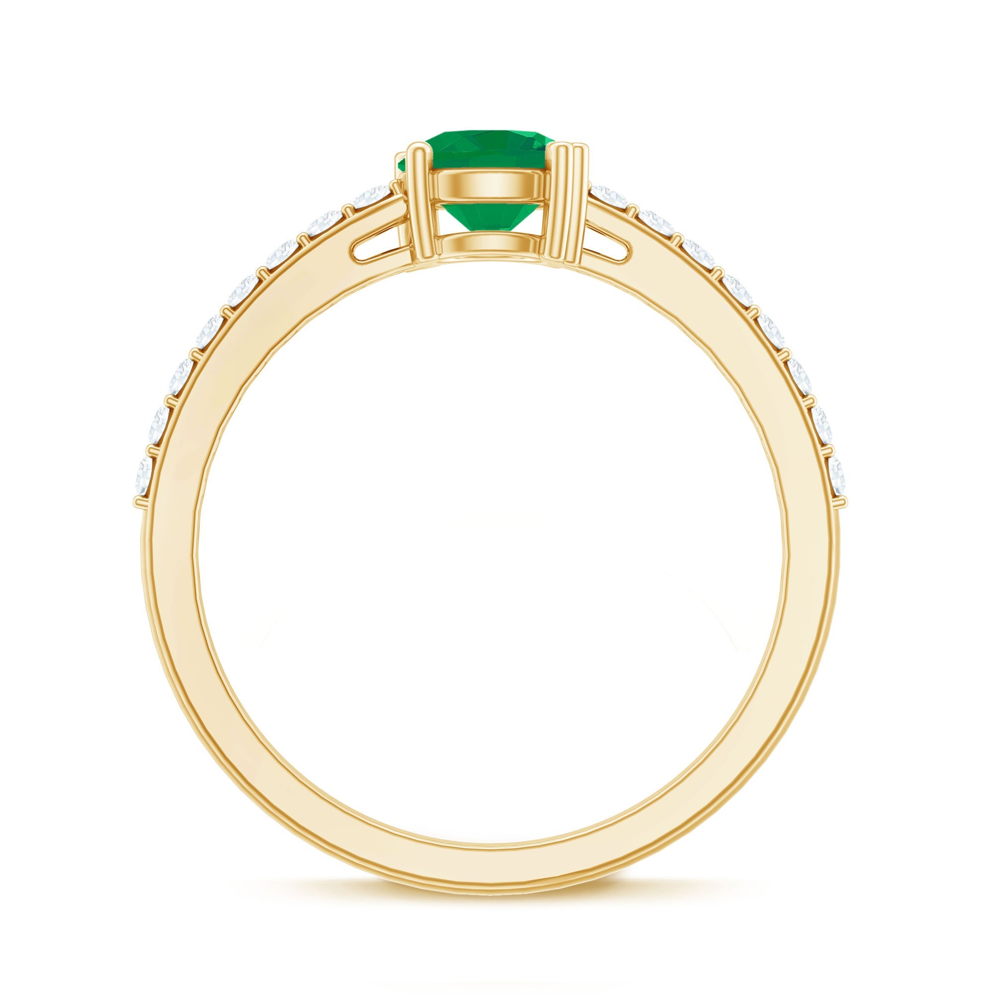 Natural Solitaire Emerald Promise Ring with Diamond Side Stones