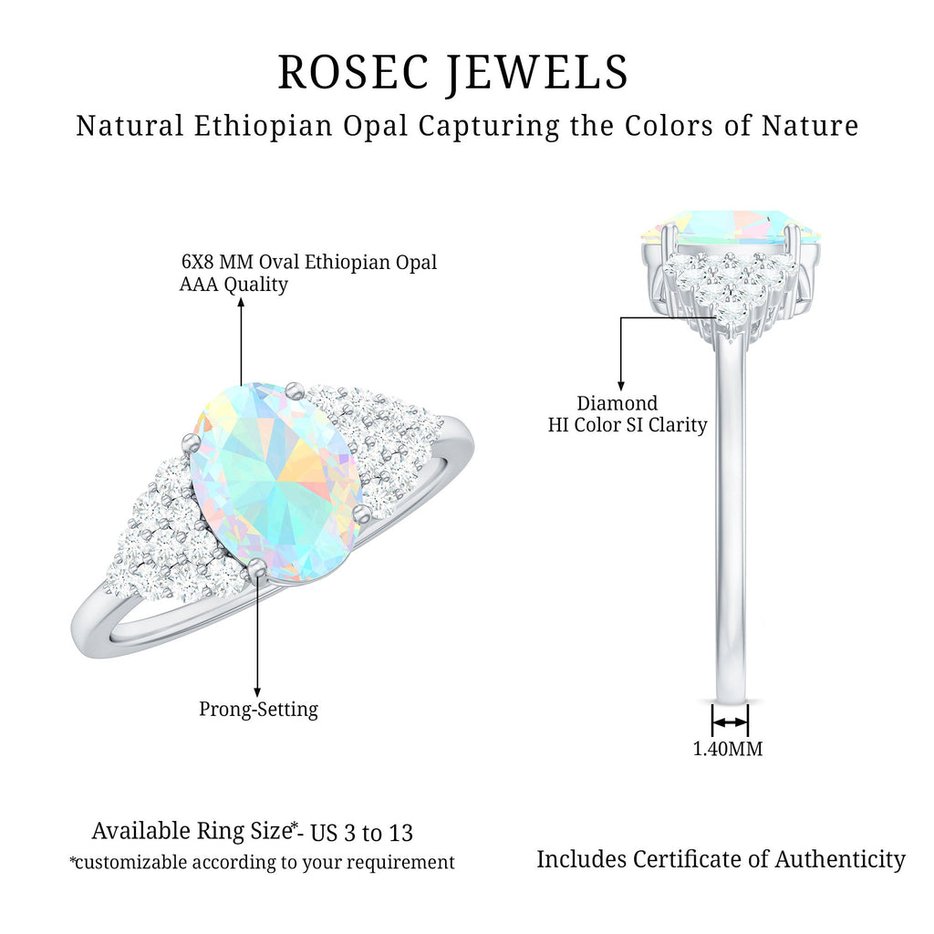 Certified 6X8mm Ethiopian Opal Oval Engagement Ring with Diamond