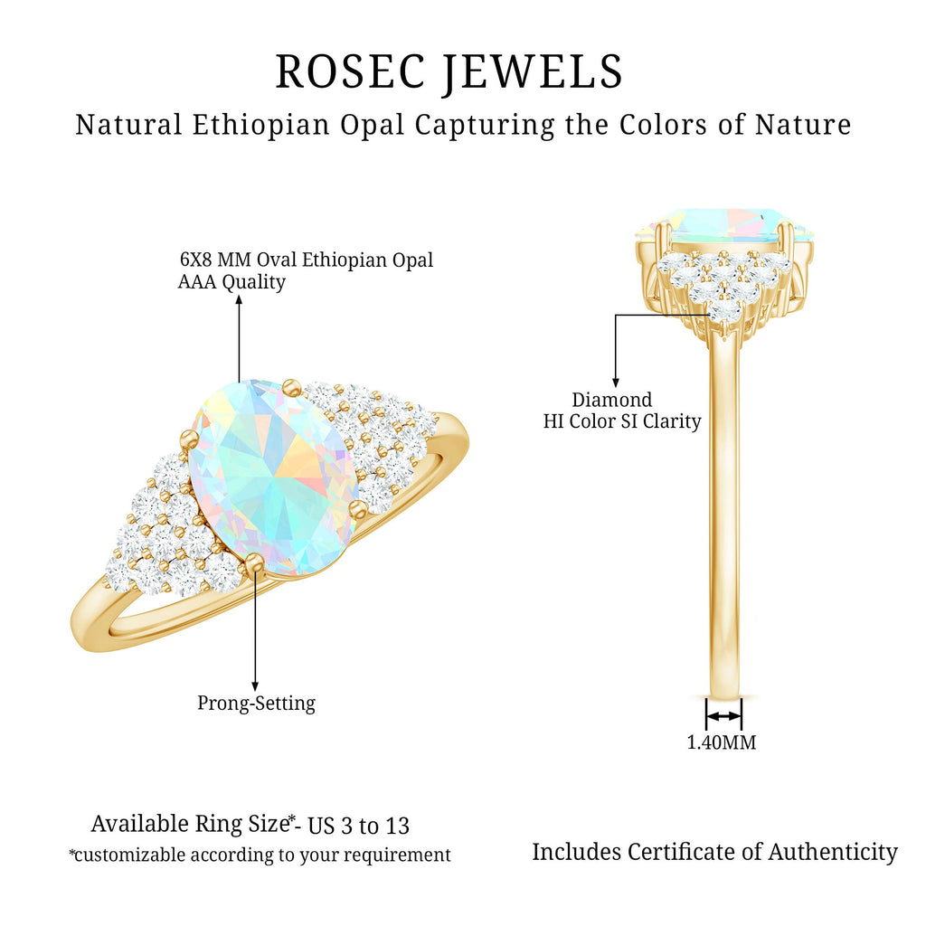 Certified 6X8mm Ethiopian Opal Oval Engagement Ring with Diamond