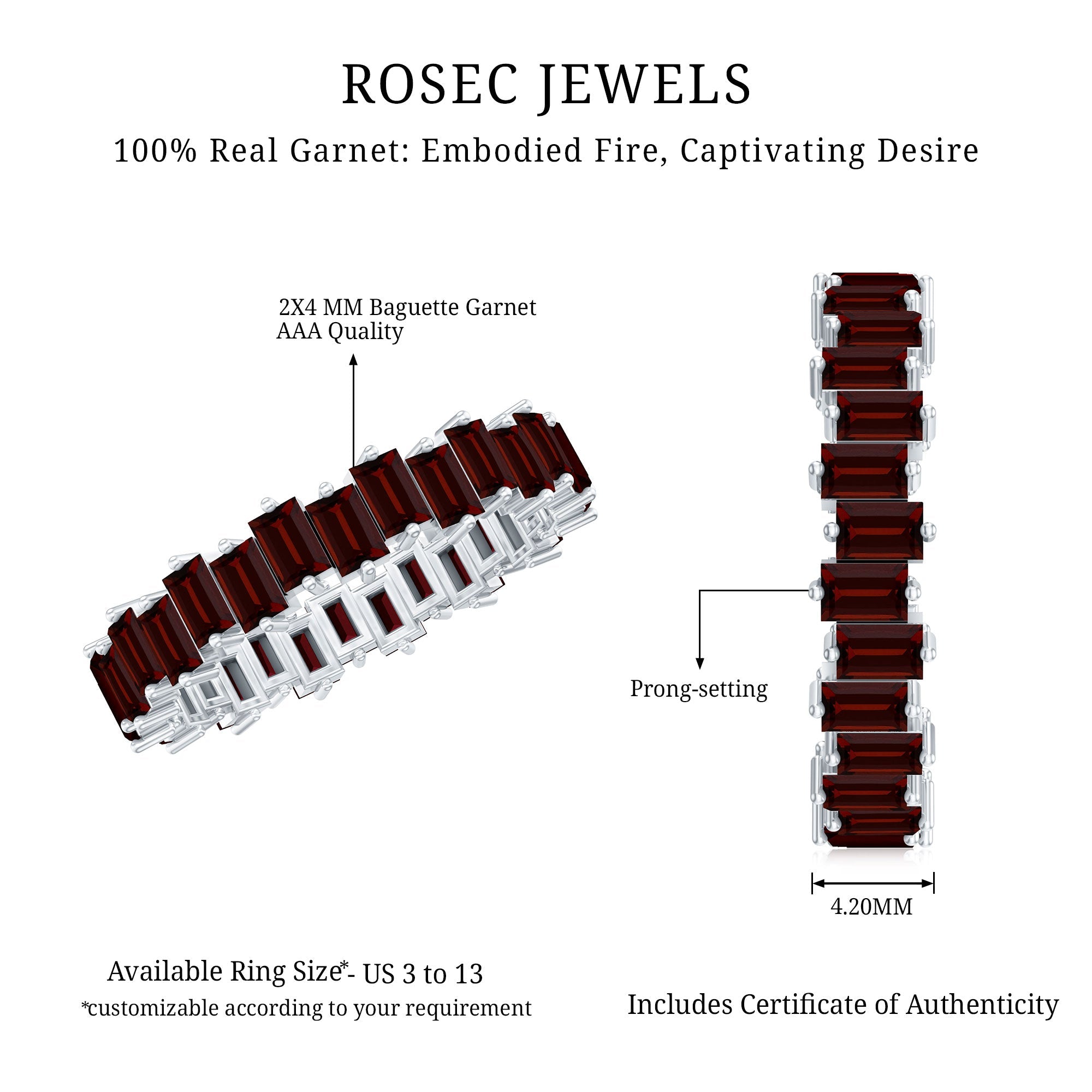 Real Garnet Baguette Eternity Ring with Certificate