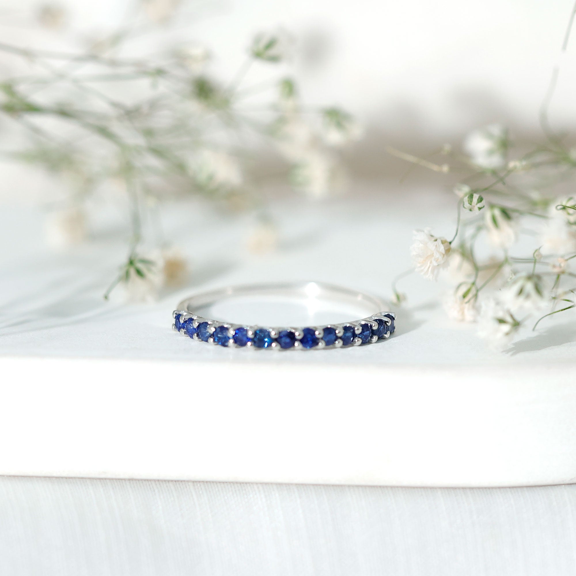 Natural Blue Sapphire Half Eternity Ring for Women