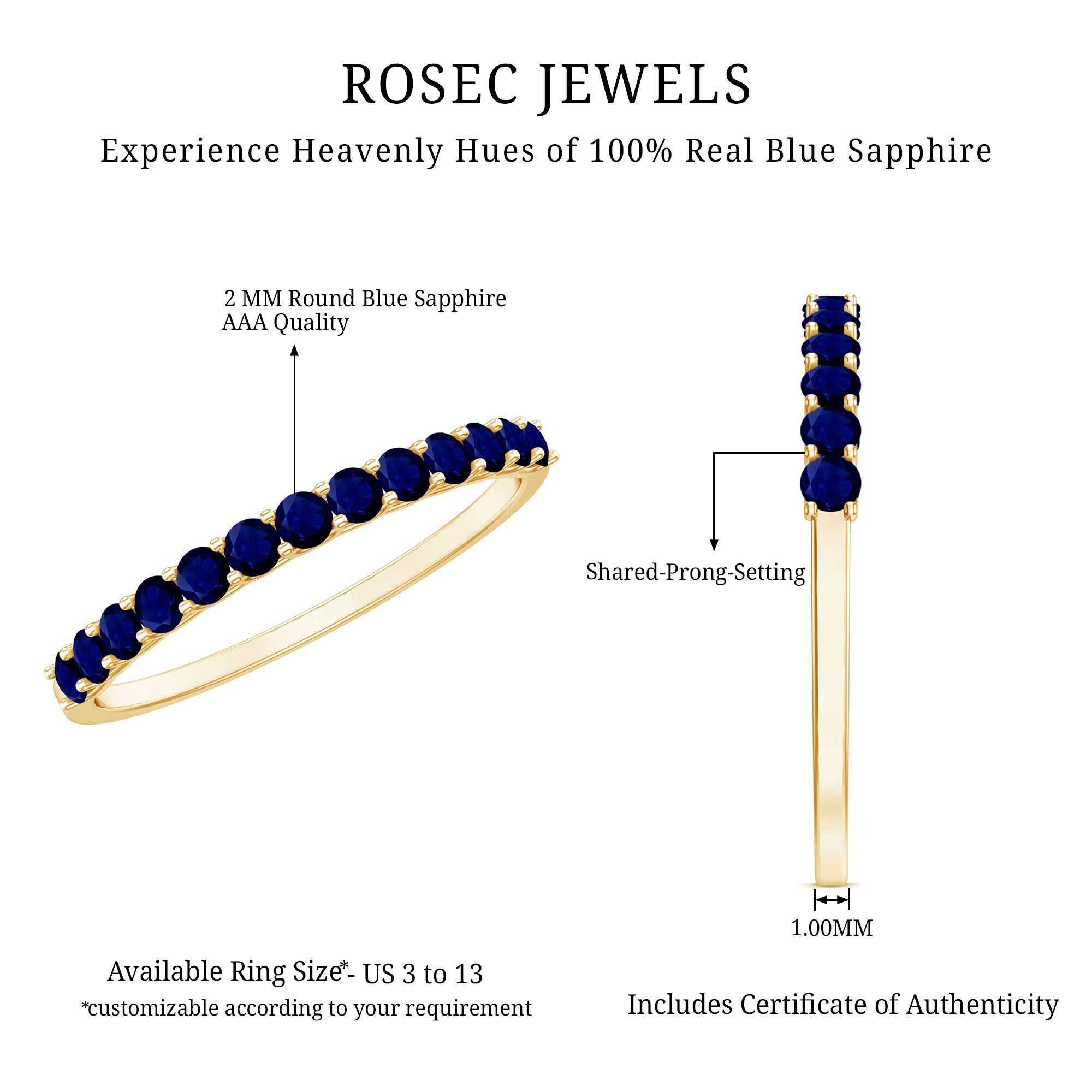 Natural Blue Sapphire Half Eternity Ring for Women