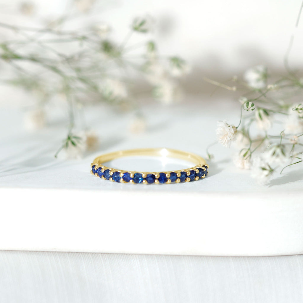 Natural Blue Sapphire Half Eternity Ring for Women