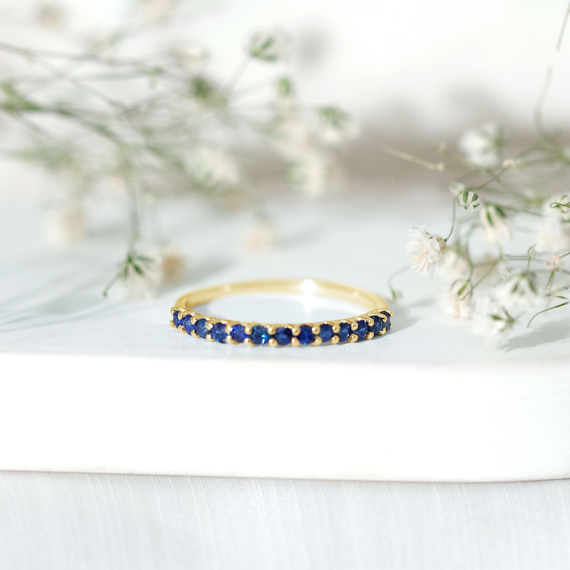 Natural Blue Sapphire Half Eternity Ring for Women