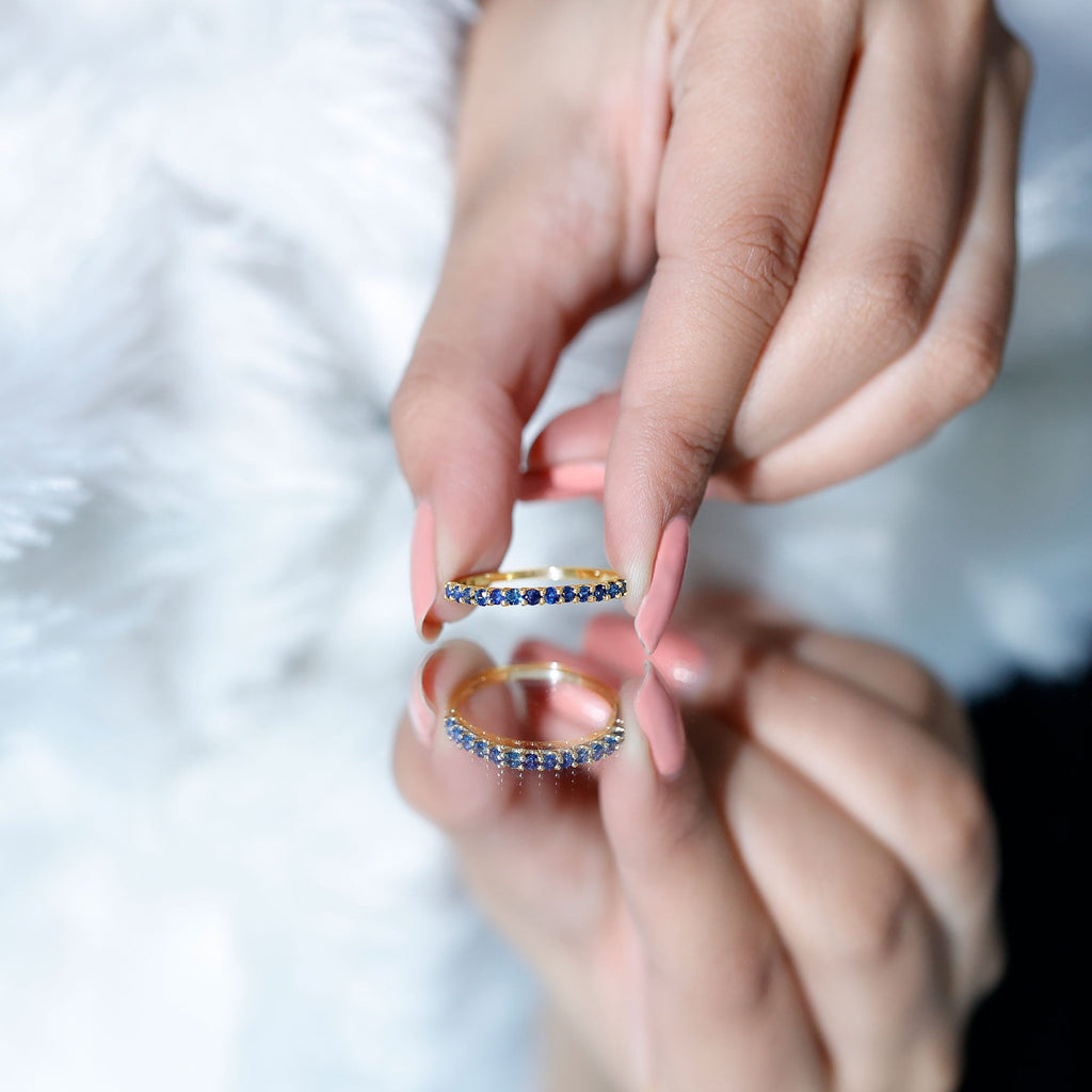 Natural Blue Sapphire Half Eternity Ring for Women