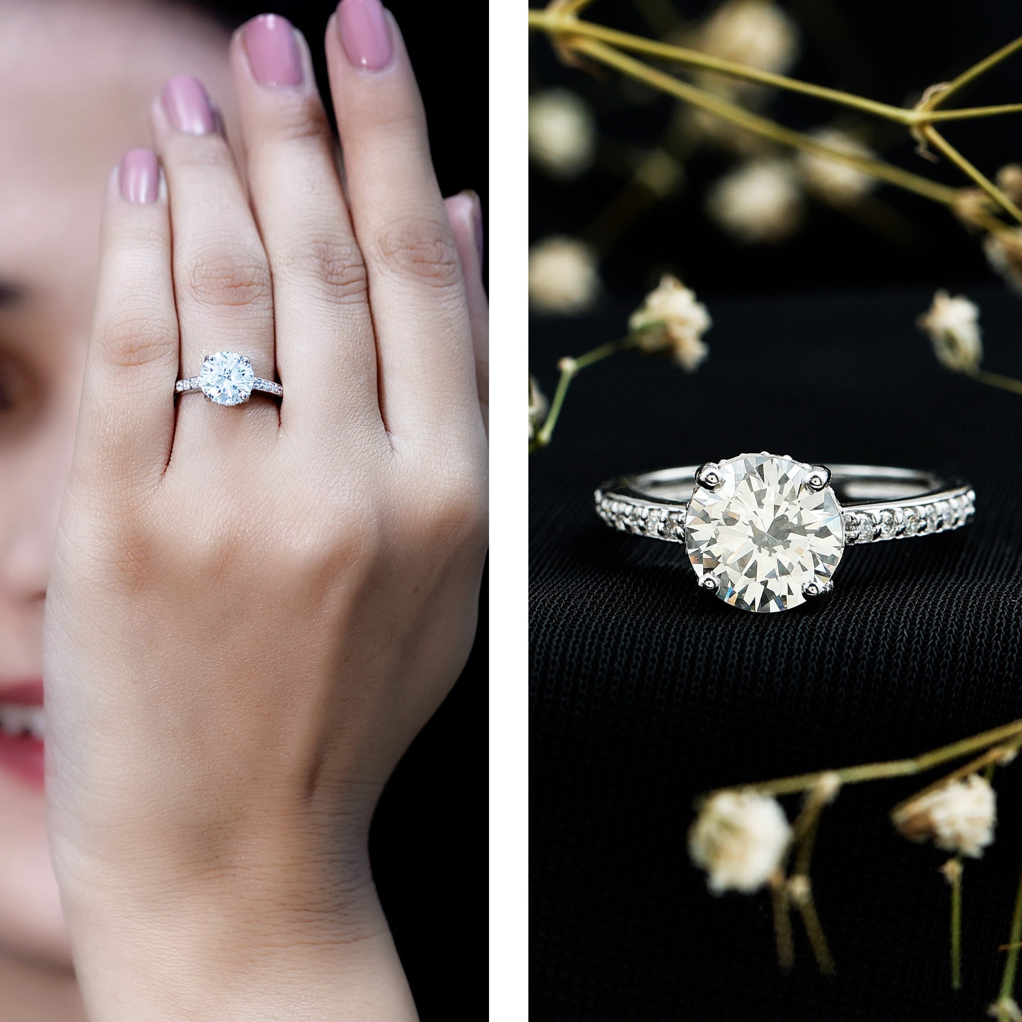 2 Carat Round Cut Moissanite Engagement Ring in 4 Prong Setting