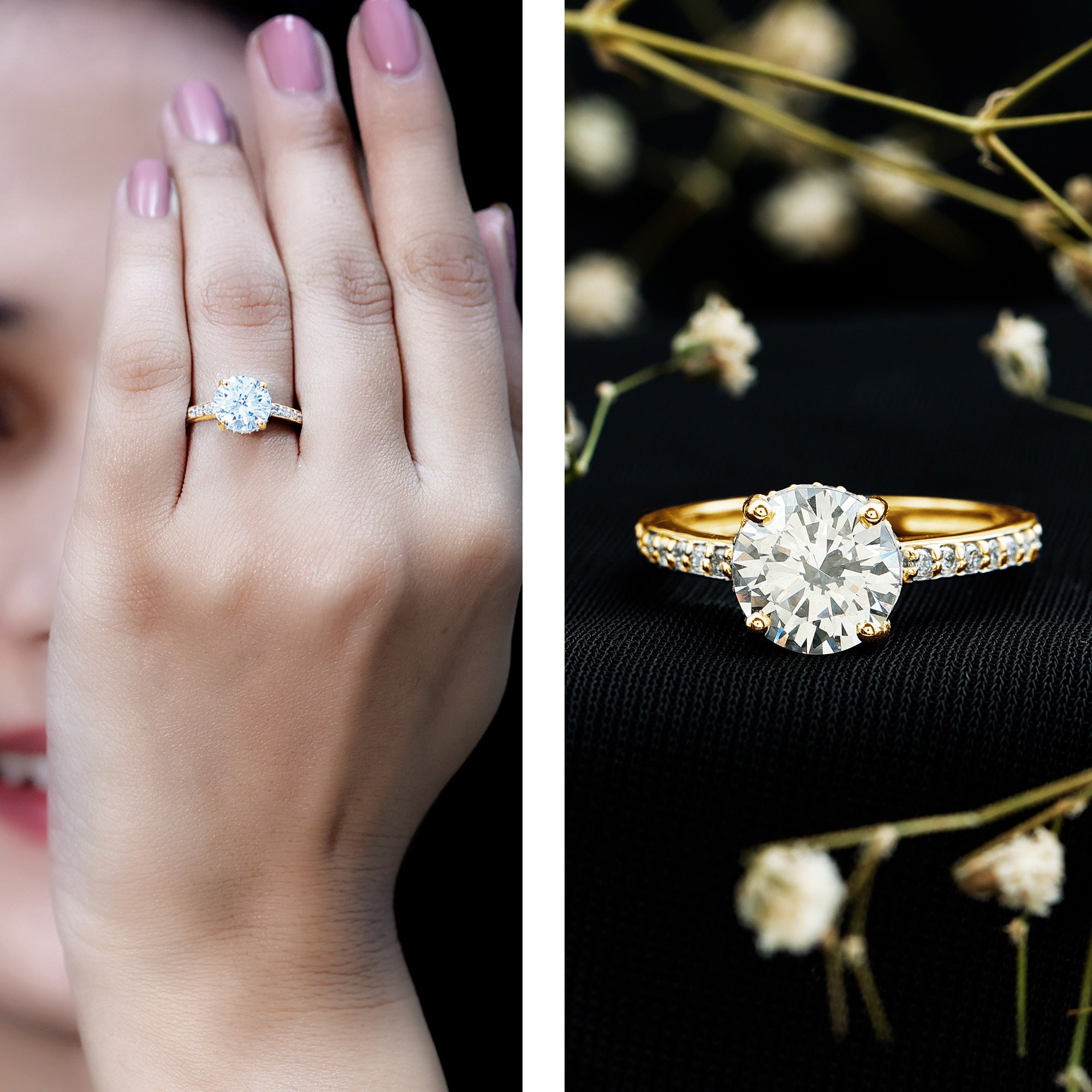 2 Carat Round Cut Moissanite Engagement Ring in 4 Prong Setting
