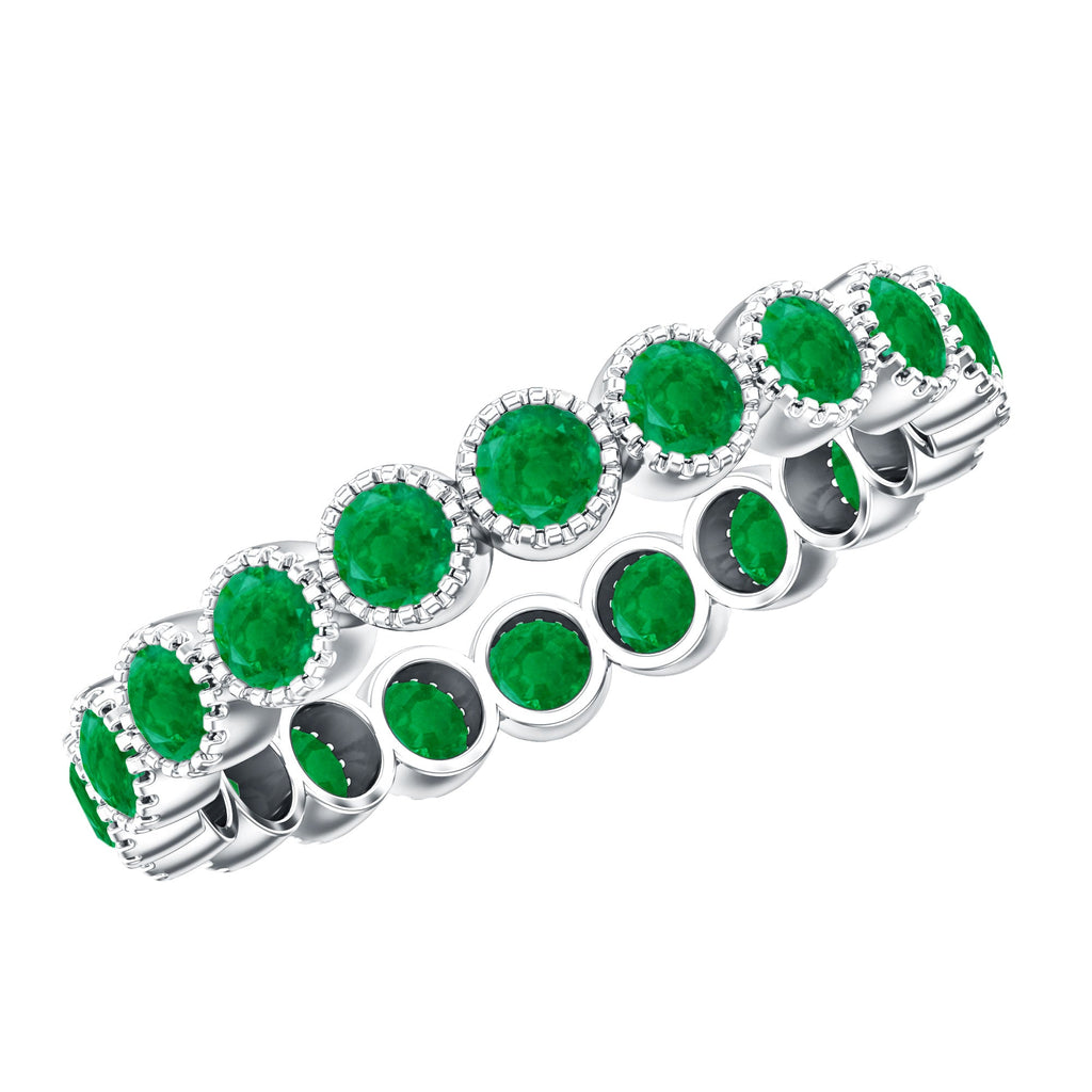 Milgrain Bezel Set Round Emerald Eternity Wedding Band